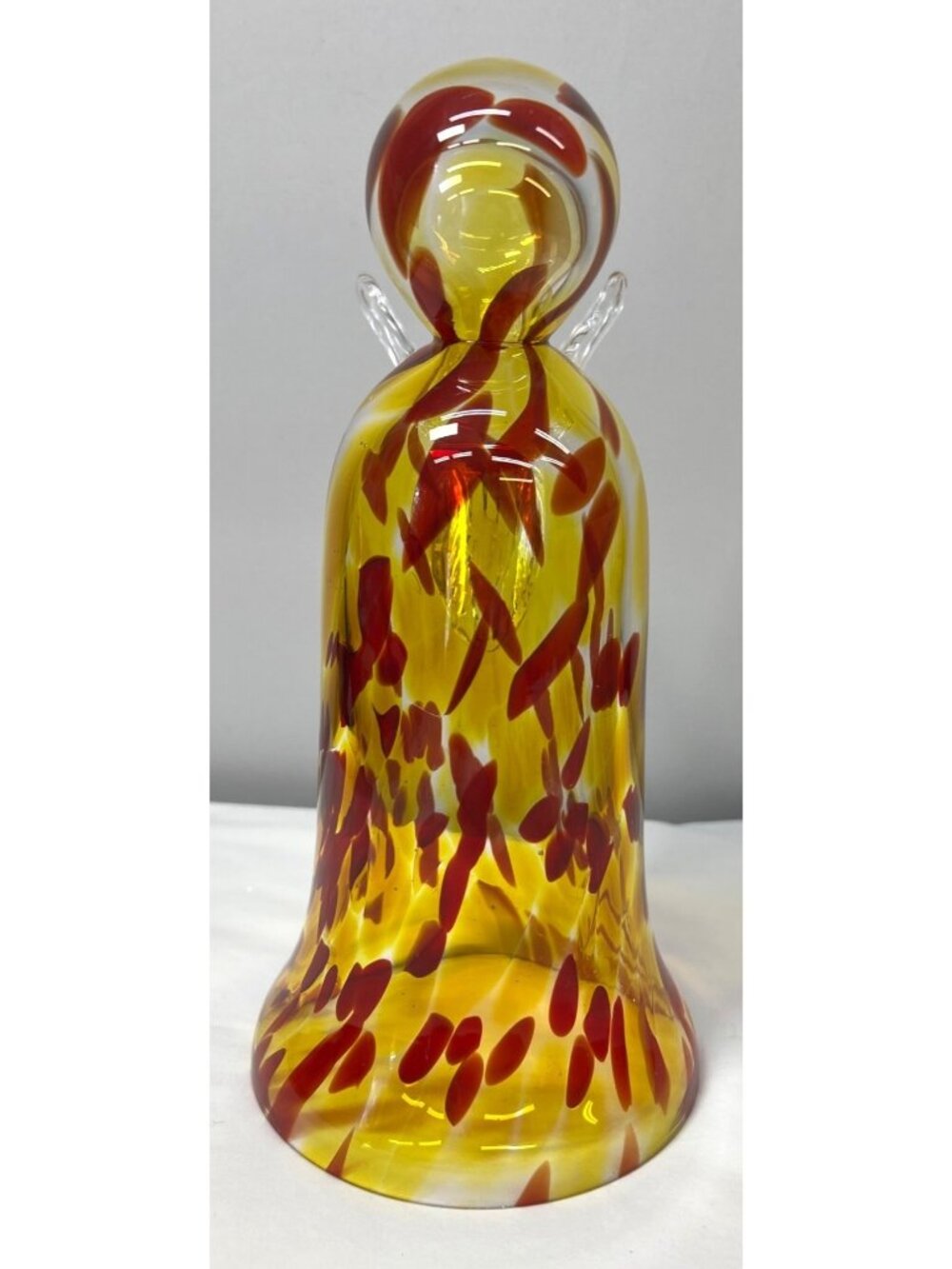 Zorza Handblown Glass Christmas Angel Figurine With Yellow & Red Swirl Pattern